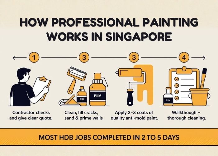 A professional painting contractor in Singapore demonstrating effective painting methods and equipment in action.